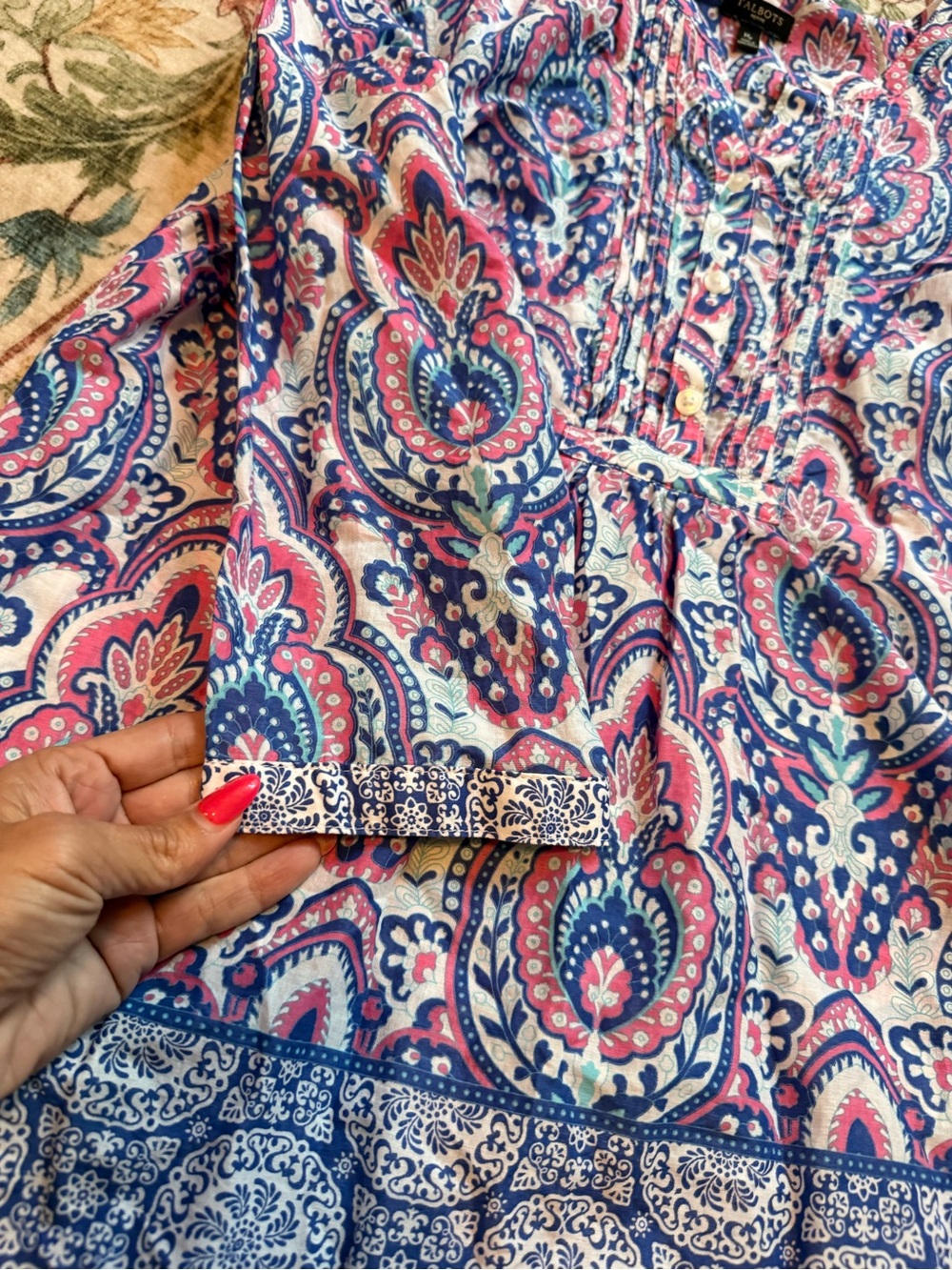 Talbots Blue & Pink Paisley Peasant Tunic - Picture 4 of 5